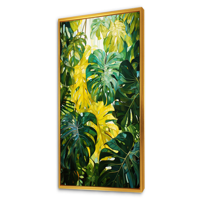 «Green Jungle Plants Wilderness Echo», art mural Jungle, Cadre flottant doré, H 60 po x l 28 po x P 1,5 po
