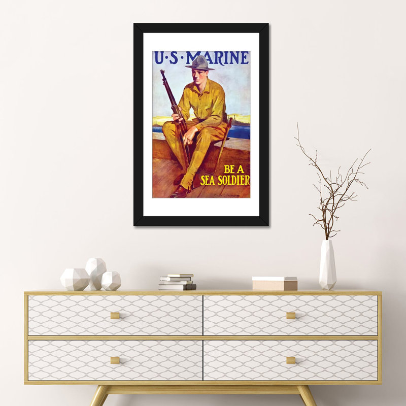 « wwi poster of a us marine assis near the harbor », affiche rétro sur toile, H 32 po x l 24 po x P 1 po, Blanc