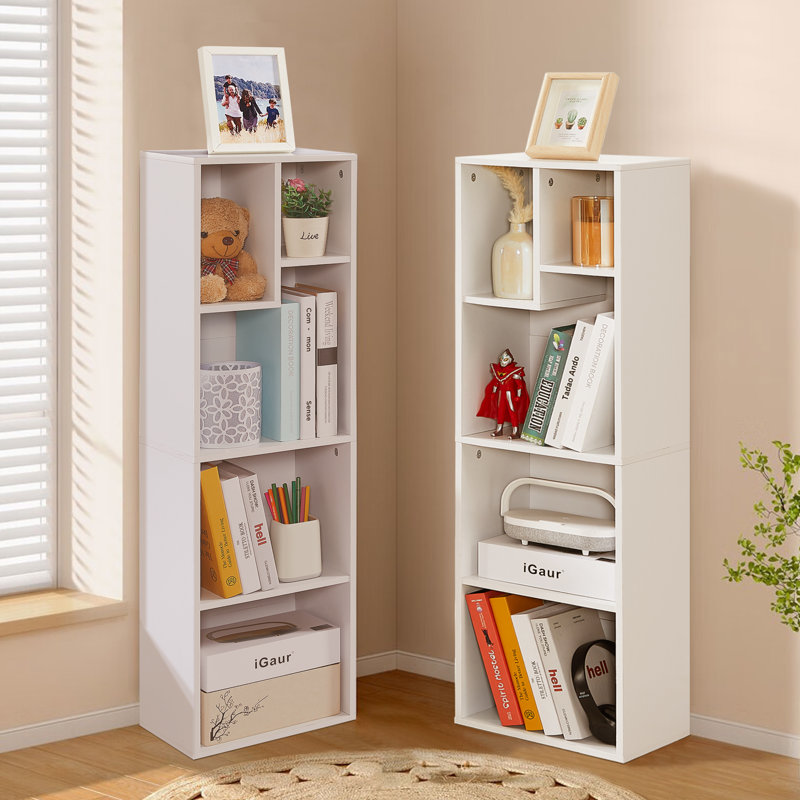 Tatianina 4-Tier Bookcase, Modern Storage Cabinet with Height Difference Shelves for Standard Textbooks, 5 Cubes, Vertical or Horizontal, Easy Assembly (Set of 2)