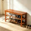 Banc de rangement pour chaussures à 2 niveaux en bambou, banc de rangement pour chaussures avec étagère de rangement, organisateur à surface plane pour vestibule, vestibule et buanderie