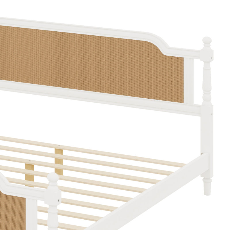 Structure de lit en rotin de style traditionnel, Très grand lit, Blanc antique