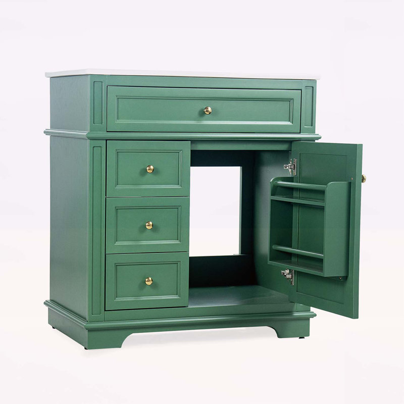 Meuble-lavabo polyvalent avec plusieurs options de rangement et fabrication durable, Vert