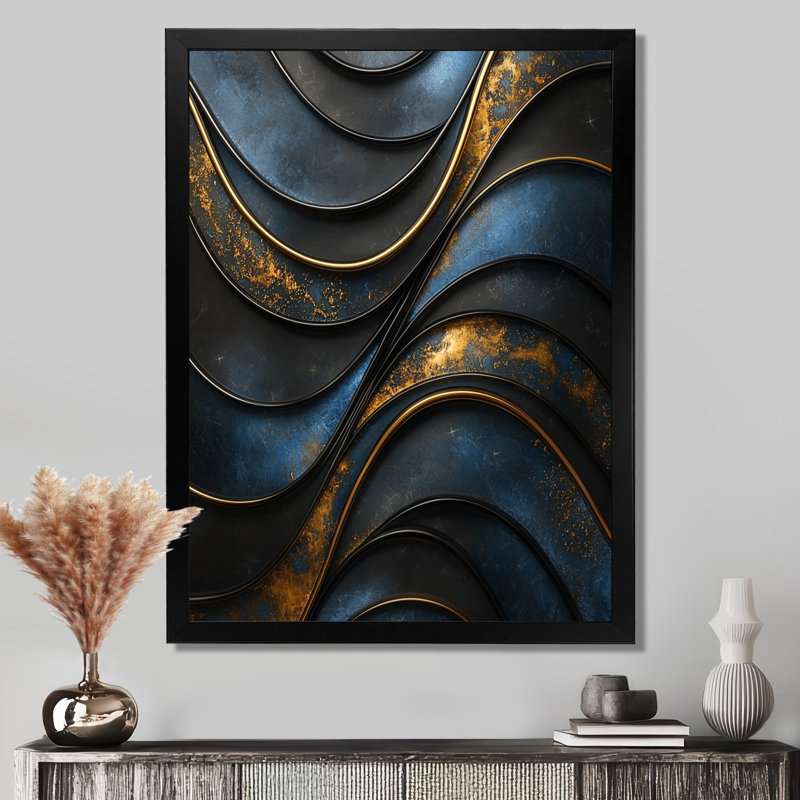 Odina - Abstract Wall Decor, Black, 20" H x 12" W, Framed Print without Mat