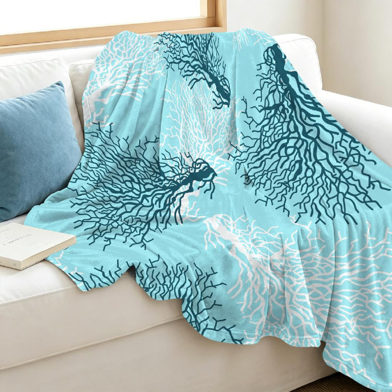 Jeté en molleton bleu flanelle ultra doux, avec imprimé recto coloré de récif de corail, Jeté 40 po x 50 po
