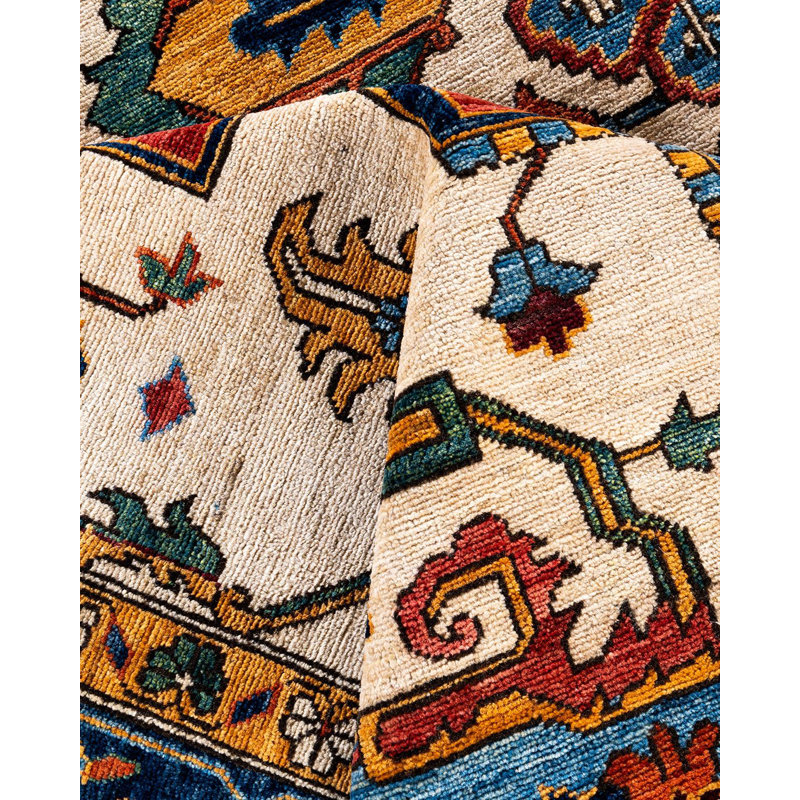 Hand-Knotted Red Wool Geometric Rectangular Area Rug, 9' 1" x 11' 8"