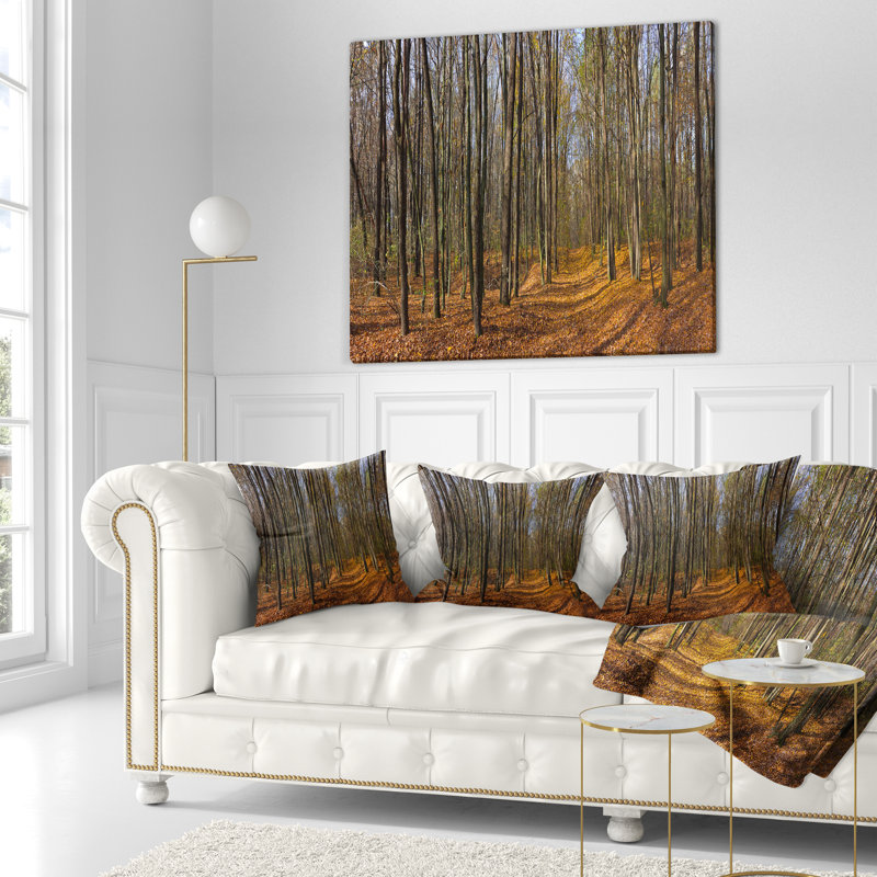 Dense Fall Forest Panorama - coussin à imprimé forêt, 18 po x 18 po, Coussin décoratif