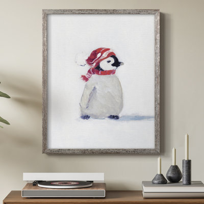 Penguin Play I Framed Print - Solid Wood