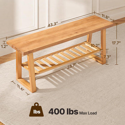 43 Inch Solid Pine Wood Bench