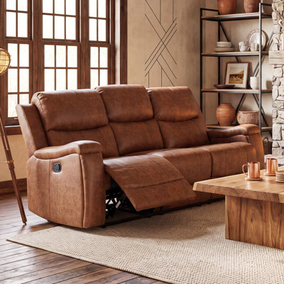 Westwick 81.6" Wide Vegan Leather Manual Reclining Sofa, 3-Seater Recliner Couch with Cup Holders