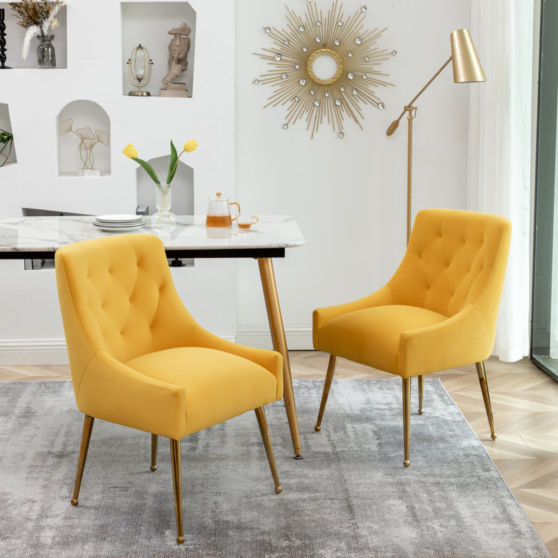 Mayreli Tufted Velvet Upholstered Side Chair, Yellow