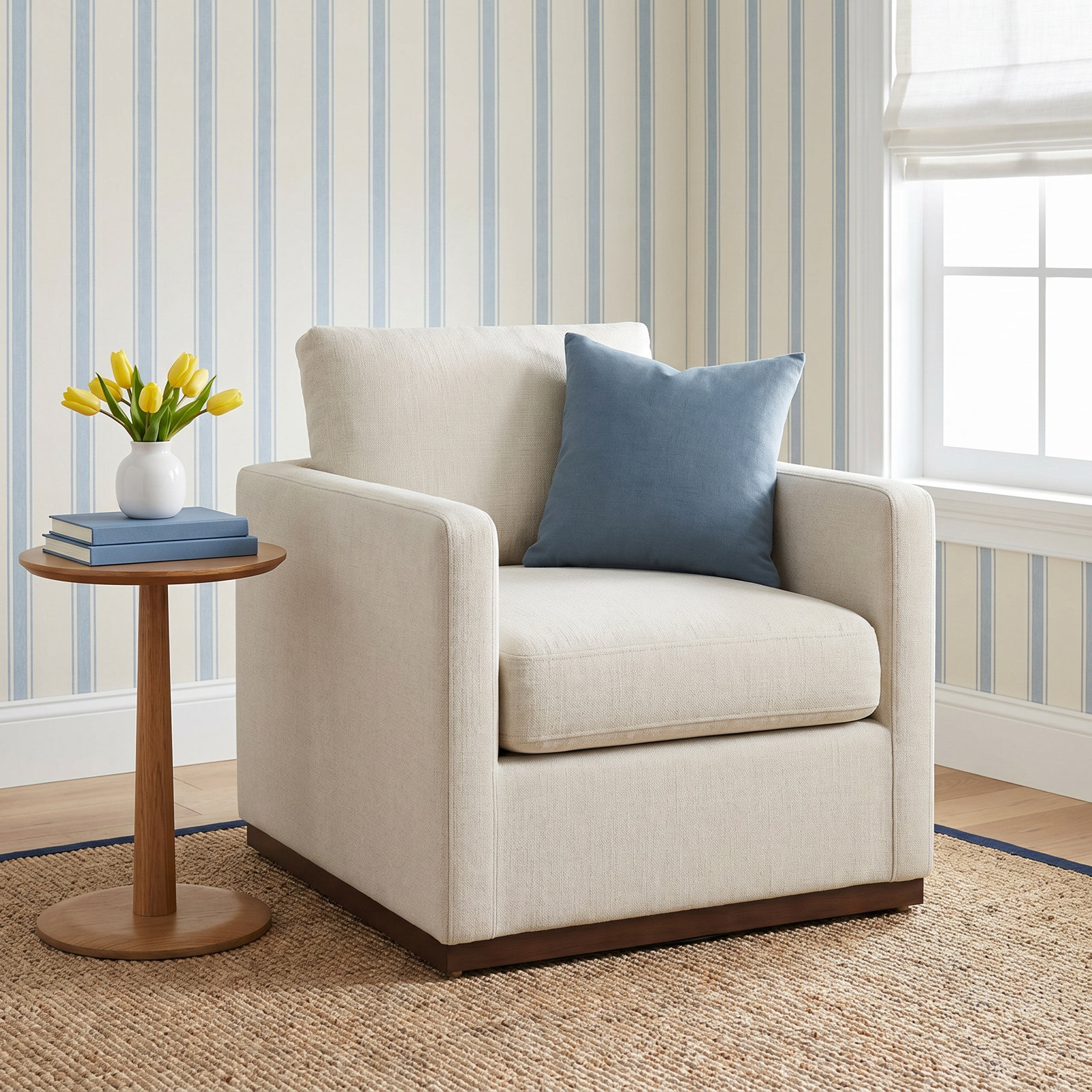 Bobbi Swivel Armchair, Flannigan Cotton White Performance Weave