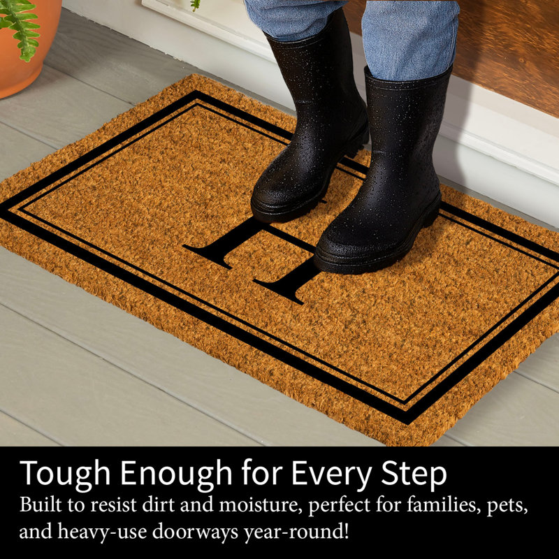 Niarcos 28" x 16" Non-Slip Monogram Coir Outdoor Door Mat, H