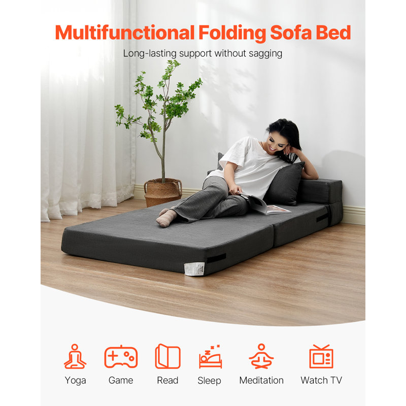 Boneless Folding Sofa Bed 3-in-1 Foldable Couch Bed with 2 Pillows Dark Grey Twin