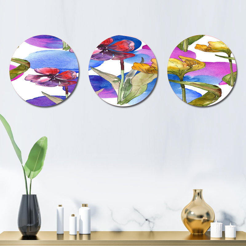 Ensemble de 3 décorations murales tulipes rétro