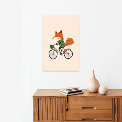 «Whimsical Fox Ride Playful Whimsical Contemporary Fox Forest», reproduction d'art murale