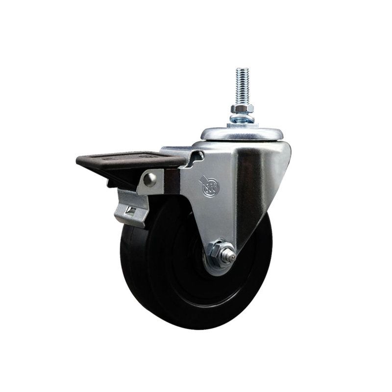 Rubber 10MM Threaded Stem Caster with Brake