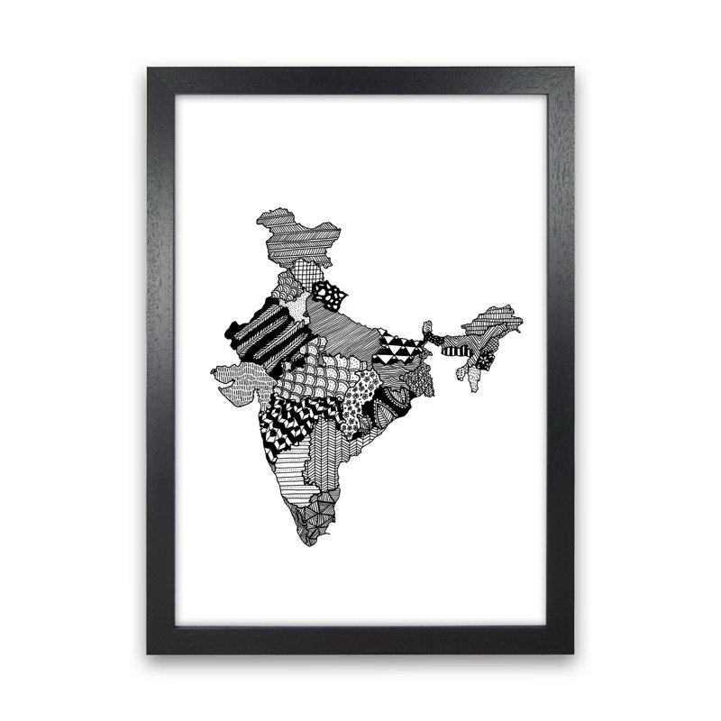 India 1 Piece Wall Art, 34cm H x 25cm W x 3cm D, Black Framed