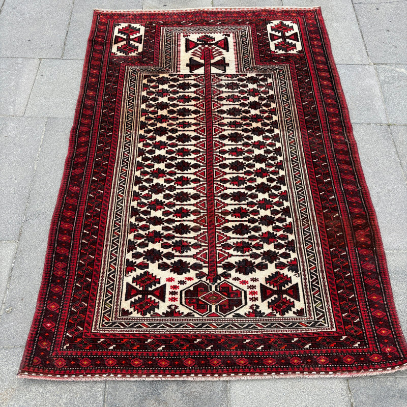 Tapis turc Oushak en laine tissé à la main avec un motif tribal rouge Anatolian pour la décoration intérieure