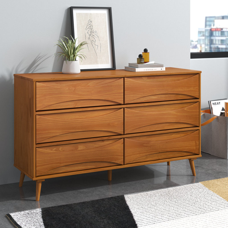 Amoakuh 6 Drawer Solid Wood Double Dresser, Caramel