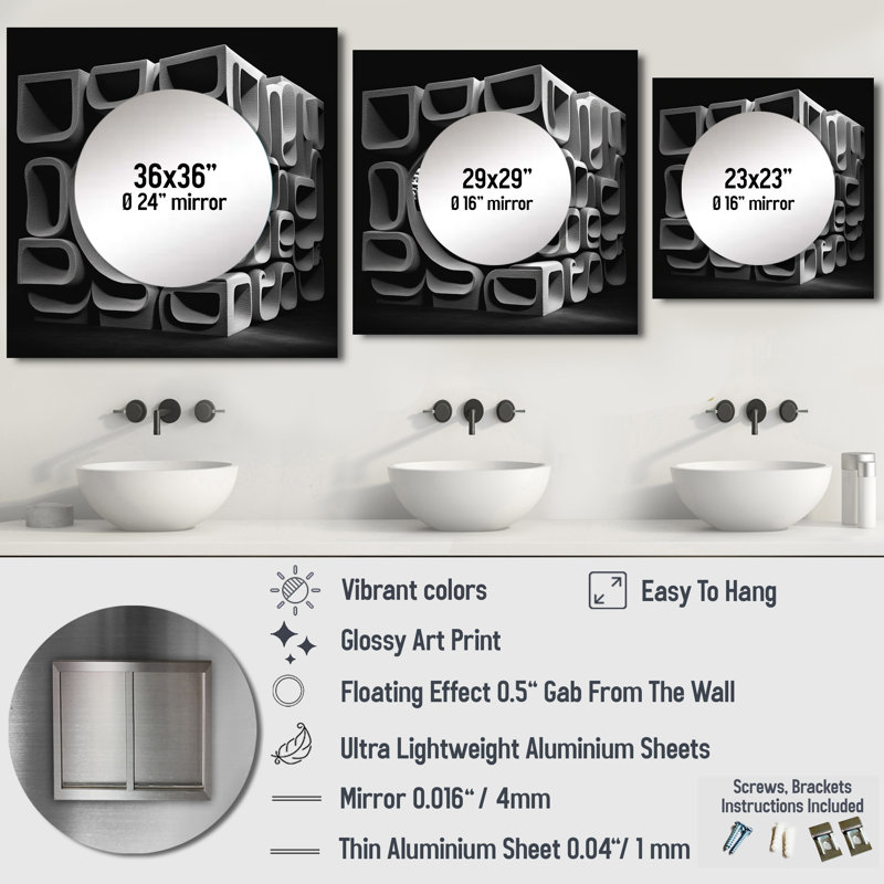 Prianna - Miroir mural géométrique moderne pour chambre à coucher, 23 po x 23 po