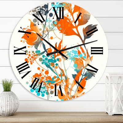 Horloge murale verte et orange Wildflowers III