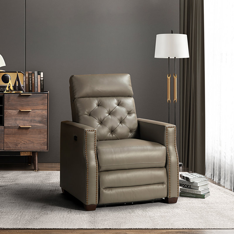 Fauteuil inclinable électrique en cuir véritable de 31,50 po Gumesindo, Cuir véritable colombe