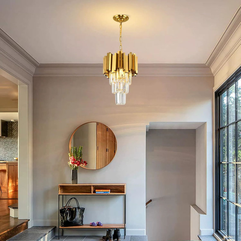 11.8" Modern Gold Round Crystal Chandelier, E14 Socket, Bulb Not Included