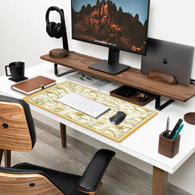  Rubber Mouse Pad, Smooth Microfiber Surface, Non-Slip Base, Rounded Edge Decorative Mouse Mat for Office & Gaming,16×36 Inch ,Yellow Floral Scroll Design