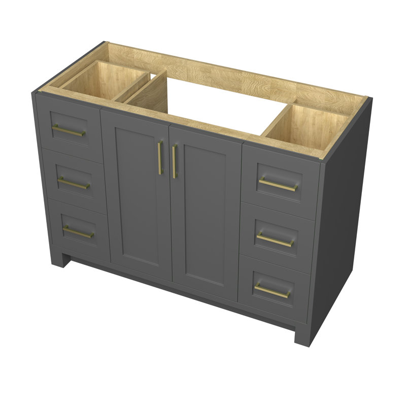 Base de meuble-lavabo simple en bois massif de 48 po Kalya seulement, Gris foncé