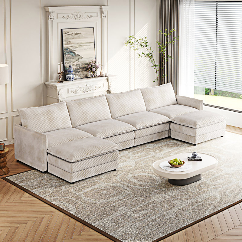 Canapé rembourré avec repose-pieds, Beige