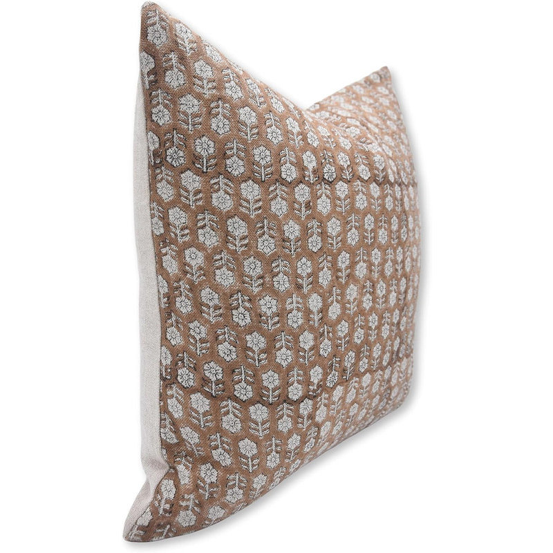Linen Pillow Cover, Brown/White Floral 2, 14"H x 14"W, Square