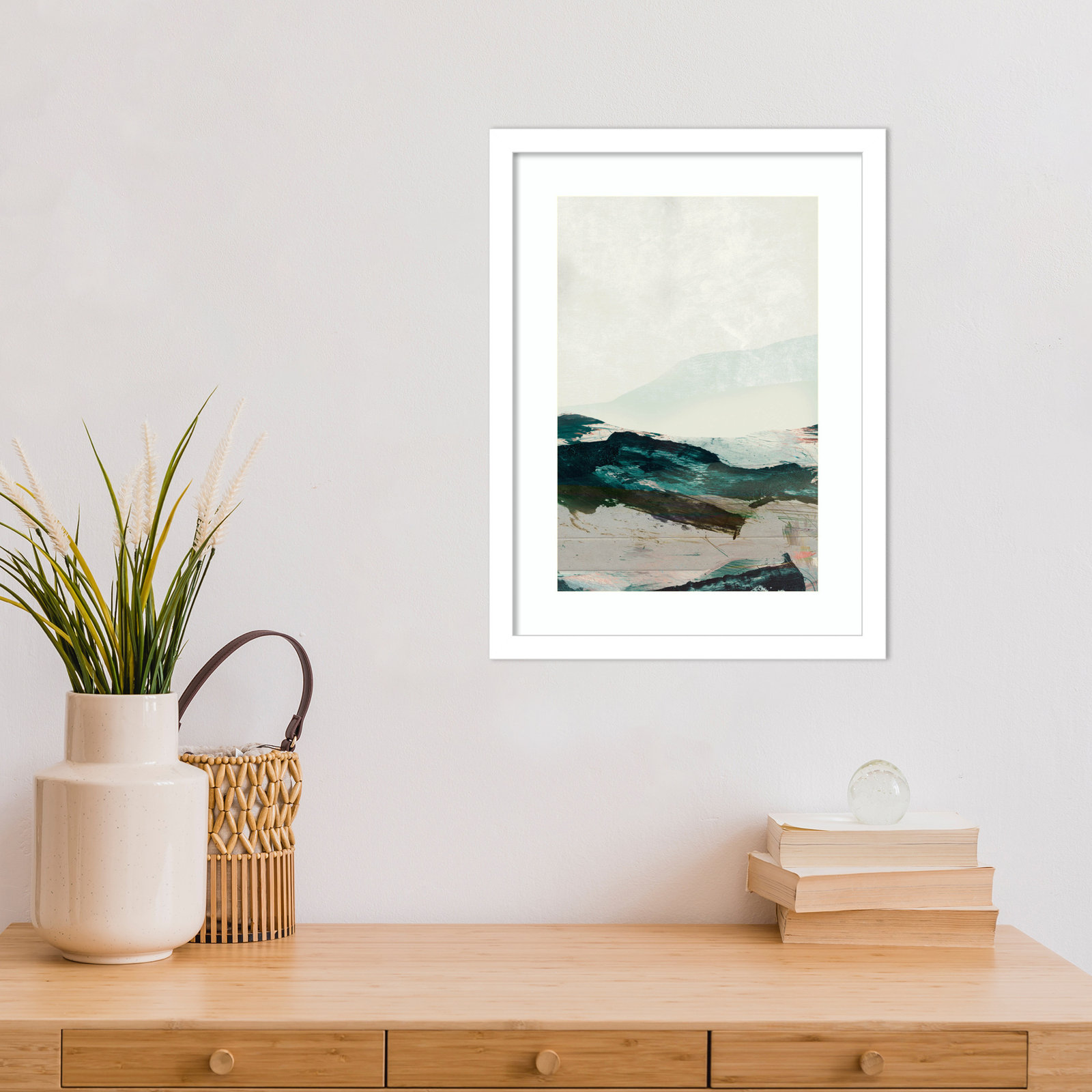 Cleve "Mountains No. 2" Print, White Framed, 17" H x 13" W