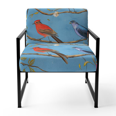 Mailer Multi-Color Bird On Tree - Upholstered Farmhouse Accent Arm Chair