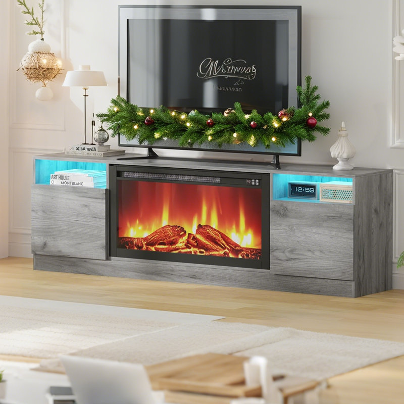 Modern TV Stand for TVs Up to 75", Entertainment Center with Storage Cabinets, 2 Open Shelves, Space for 35" Electric Fireplace Insert, Tool-Free Assembly(Fireplaces NOT Included)