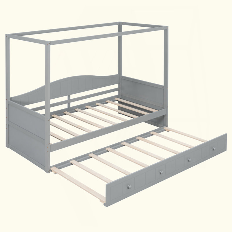 Canopy Day Bed With Twin Size Trundle, Gray