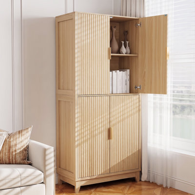 71" Tall Wooden Pantry Cabinet with Adjustable Shelves and 4 Doors – Freestanding Kitchen Storage Cabinet for Dining Room, Living Room, Bathroom