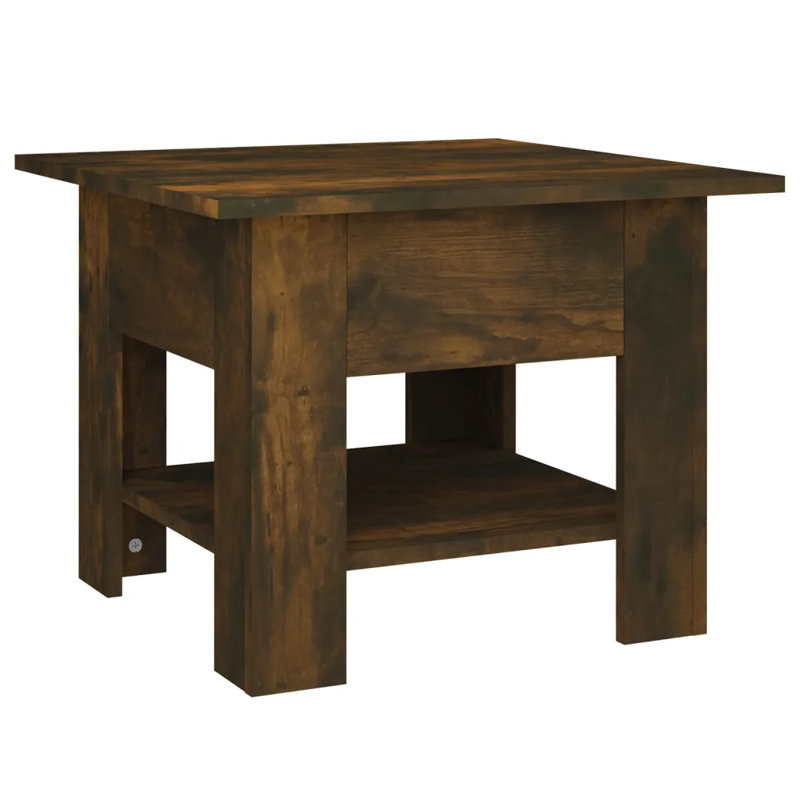 Glass End Table with Storage, 21.7"x21.7"x16.5", Smoked oak