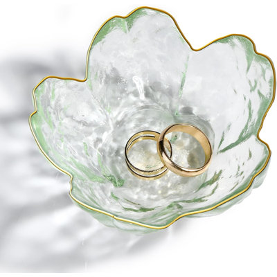 Golden-edged Green Glass Jewellery Trinket Dish
