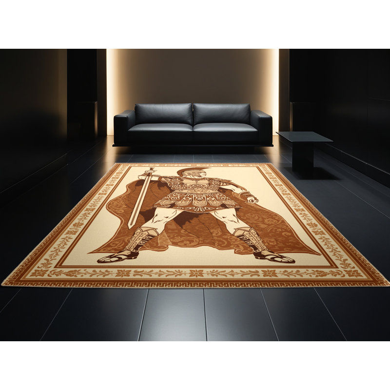 Machine Washable Glendale Traditional Oriental Rug in Brown – Beige Binding, 8x12