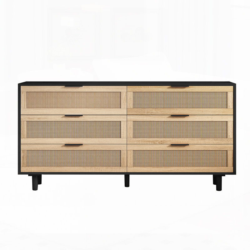 Armoire de rangement en rotin 6 tiroirs, Noir