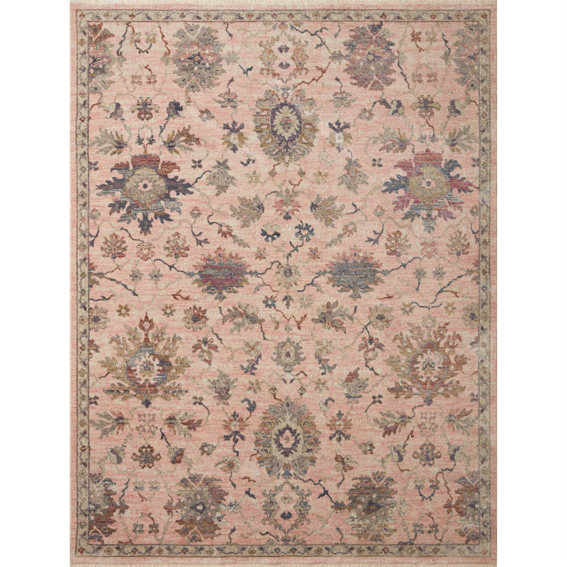 Tapis de couleur rose / brun en laine, Rectangle 6 pi 3 po x 9 pi