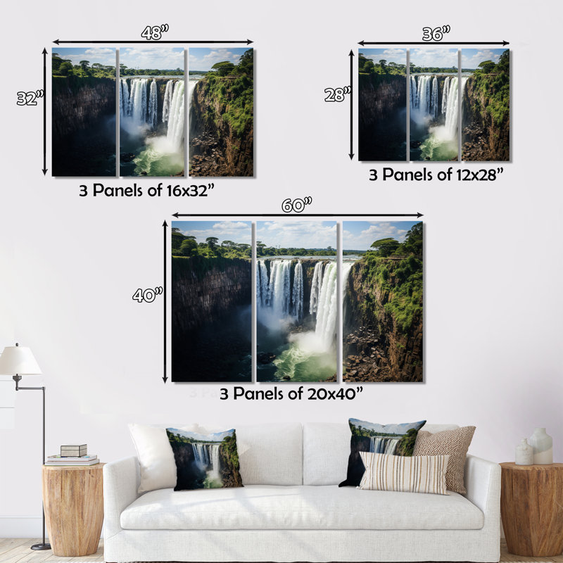 Afrique, chutes Victoria, reproduction sur toile, 3 pièces, H 40 po x l 60 po x P 1 po