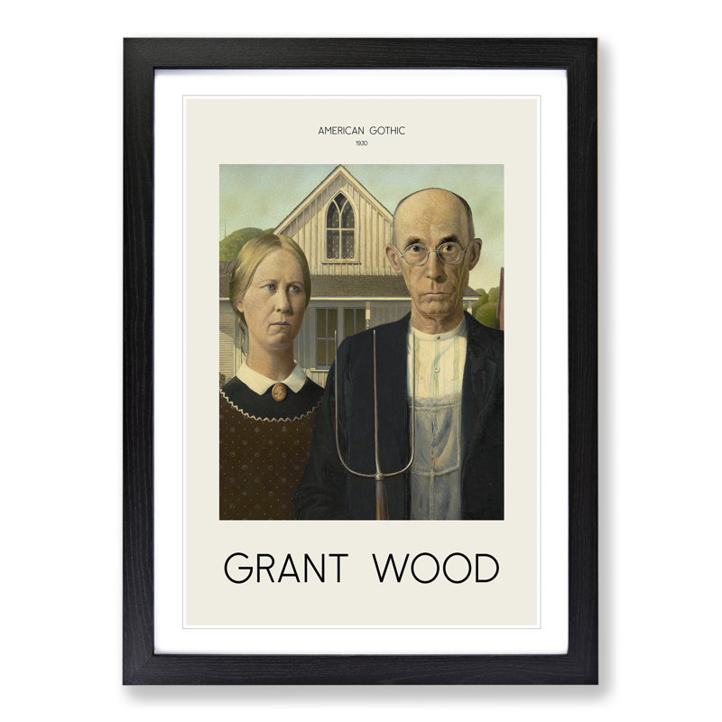 American Gothic by Grant Wood - Framed Print, 65cm H x 48cm W x 2cm D, Black Framed