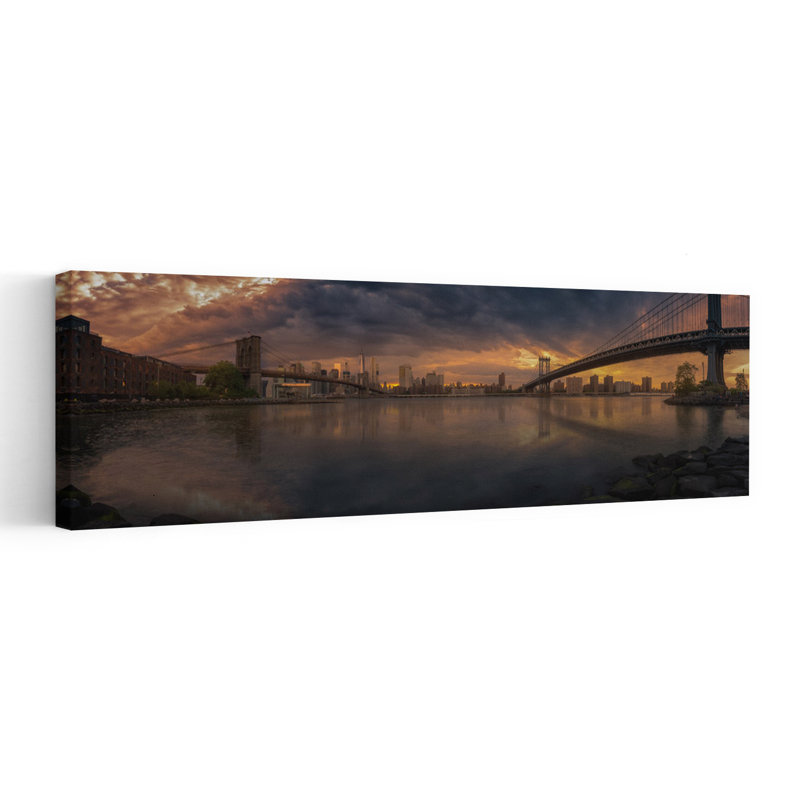 «Dramatic New York Sunset», art abstrait contemporain, art mural de la ville, H 12 po x l 36 po