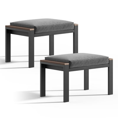 2-Piece Outdoor Ottoman Set, Patio Footstools with Cushions, Aluminum Frame, All-Weather Use, Dark Gray
