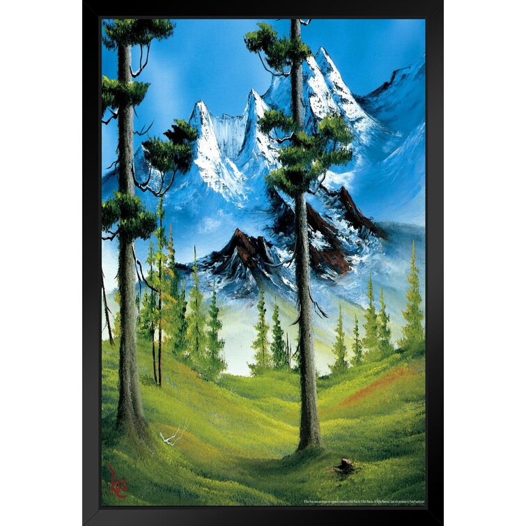 Loon Peak® Bob Ross The Old Mill Art Print Painting Bob Ross Poster Bob Ross  Collection Bob Art Paintings Happy Accidents Bob Ross Print Decor Mountains  Painting Wall Art Black Wood Framed