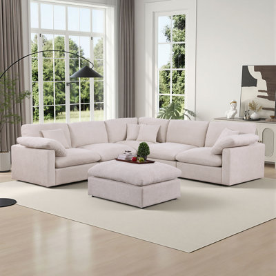 Aldora U Shape 6 Piece Sectional Sofa Cloud Couch With Removable Ottoman by Latitude Run