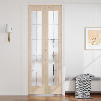Porte pliante en bois massif non fini avec trousse de quincaillerie d'installation