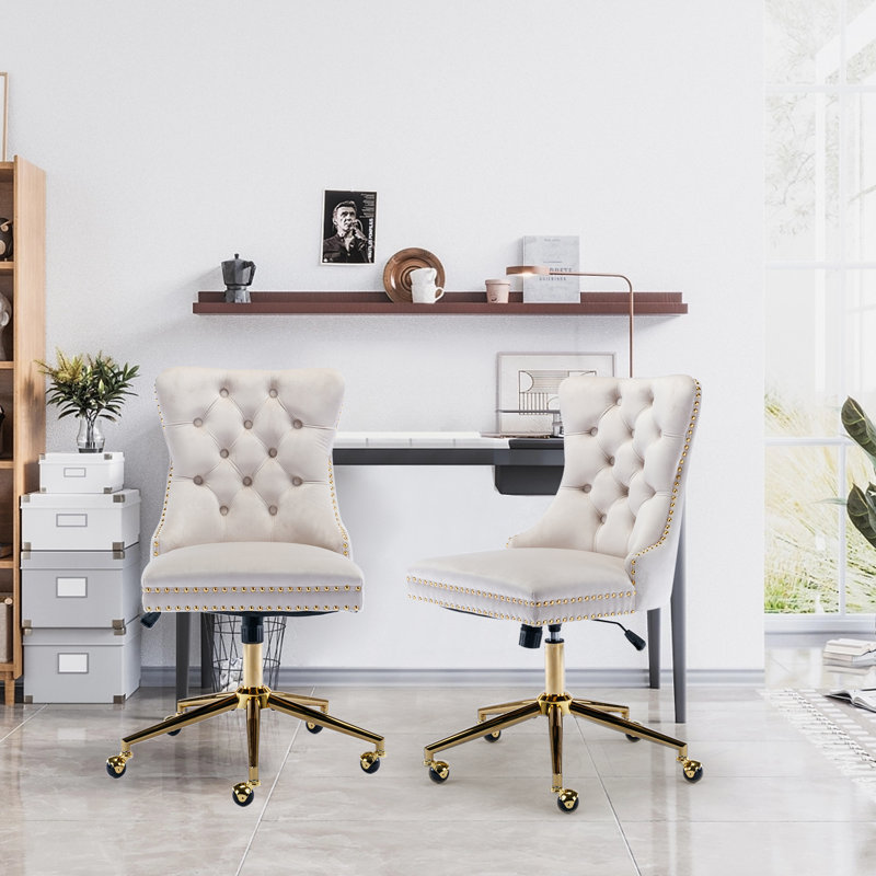 Chaise de bureau en velours et capitonnée, Beige