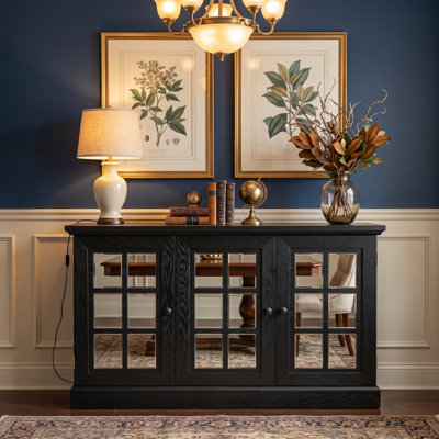 44.96" Black Storage Sideboard with 3 Mirrored Doors & Adjustable Shelves